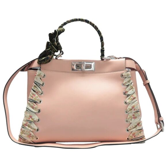 Authentic FENDI Peekaboo IseeU Pink Leather Satchel with Ribbon 1200-02202025